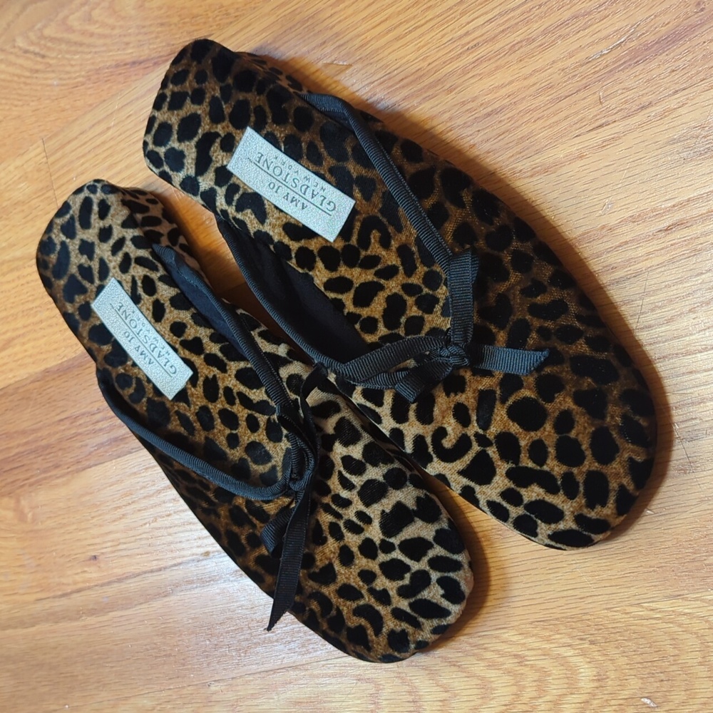 AMY JO GLADSTONE sz Large House Slippers Mules Cheetah Animal Print Padded  🇺🇸